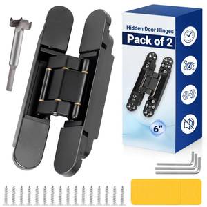 lot 9081 image: Upgraded Hidden Door Hinges (Pack of 2) 6 inch Black Invisible Hinges Concealed Hinge 3 Way Adjustable Secret Door Hinge & 180 Degree Swing Hinge (Only Suitable for Doors Thickness  35 mm)