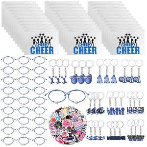 lot 9102 image: Huquary Bulk Pcs Gifts for Cheerleader Cheer Gifts Bulk Cheer Makeup Bag & Keychain & Bracelet & Waterproof Stickers for Women Girls Teammates Gift Team(Blue)