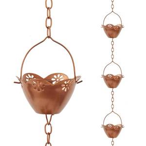 lot 9110 image: giole 8.2 ft Rain Chain, Lotus Rain Chains for Gutters with 10 Cups, Adjustable Copper Rain Catcher Chains with Bell for Gutters, Eaves, Drainage, Replacement Downspout