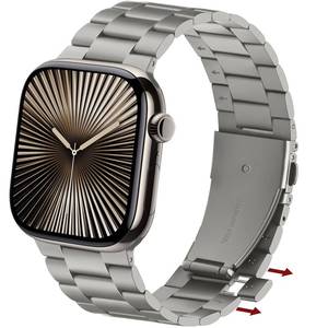 lot 9114 image: Anlinser No Tool Needed Bands Compatible with Apple Watch Band 42mm 41mm 40mm 38mm for Women Men, Stainless Steel Metal Strap Designed for Series 11 10 9 8 7 6-1 SE (Titanium)