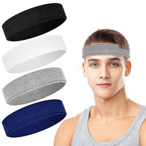 lot 9127 image: 4 Pack Headbands for Men, Sweat Bands Headbands Men & Women, Cotton Terry Sweat Bands for Tennis, Basketball, Running, Gym, Working Out