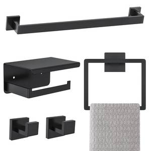 lot 9138 image: Matte Black Bathroom Hardware Accessories Set 5-Pieces Black Towel Bar Set Stainless Steel Towel Holder Set 16 Inch Towel Bar,Towel Racks Set for Bathroom Wall Mounted