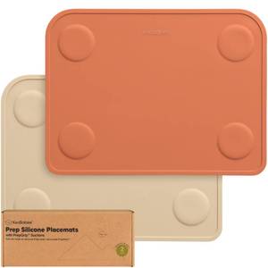 lot 9149 image: KeaBabies 2-Pack Silicone Placemats for Toddlers - 12x9 Non Slip Suction Baby Silicone Placemat for Kids Eating, Easy to Clean, Busy Travel Baby Mat for Dining Table, Food GradeBPA-Free (Terracotta)