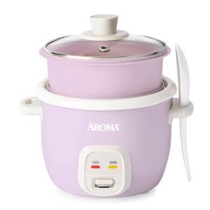 lot 9163 image: AROMA CoreCoat Rice Cooker with Pop-Up Food Steaming Basket (4 Cups Cooked, 2 Cups Uncooked)