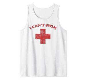 lot 9187 image: Summer Humor Funny Pool Lifeguard Tshirt I Cant Swim Tank Top Large