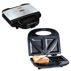 lot 9193 image: T-fal Compact Sandwich Maker, Stainless Steel, Easy to Clean, Indicator Lights, Cool Touch Handle, Grilled Cheese, Panini, 625 Watts, Black