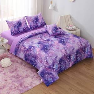 lot 9206 image: Keyroal Galaxy Constellation Print Comforter Set Full Girls Gradient Bedding Set,6 Piece Bed in a Bag with Sheet Bedding Gift for Kids(Purple)