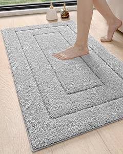 lot 9208 image: DEXI Bathroom Rug 43x24, Non Slip Washable Bath Mat for Shower Floor, Extra Large Absorbent Soft Bathmat with Rubber Backing, Quick Dry Microfiber Carpet, Light Grey