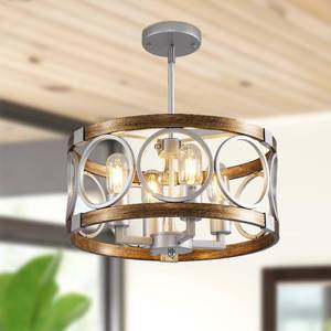 lot 9209 image: SHIANDAR Silver Farmhouse Chandelier Light Fixture, 4-Light Kitchen Lighting Fixture Ceiling Mount, Rustic Round Ceiling Hanging Kitchen Island Lighting for Dining Room Bedroomxture