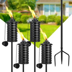 lot 9210 image: SNOGSWOG Citronella Torches for Outside Set of 4, 16 Oz Outdoor Garden Torches with 3-Prong Grounded Stake, 59 Inch Metal Torch for Garden Decor, Outside Torches for Backyard, Garden, Patio