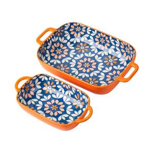 lot 9215 image: ONCCI Ceramic Baking Dish Set, 2-Piece Hand-painted Porcelain Rectangular Bakware set with Handles,Large 10.55L7.4W and 7.87L5.4W Small Casserole Dish for OvenCookingKitchen(Royal Blue)