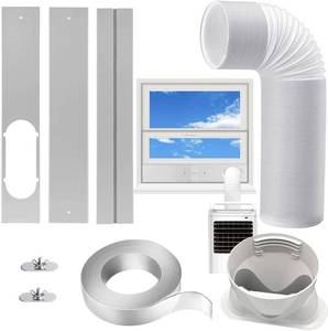 lot 9219 image: Portable AC Window Kit with 5.1in Exhaust Hose for Sliding Window, Adjustable Air Conditioner Window Vent Kit for Ducting AC Seal Panel for Horizontal &amp Vertical Window.