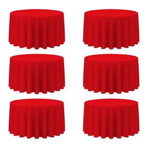 lot 9914 image: BRILLMAX 6 Pack Red Round Tablecloths 120 Inch - Circle Bulk Linen Polyester Fabric Washable Table Cloth Cover for Wedding Reception Banquet Birthday Party Buffet Restaurant