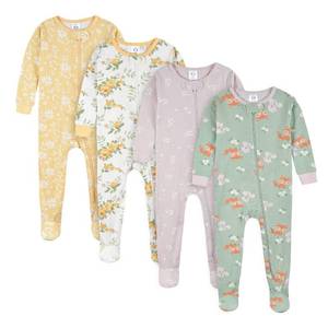 lot 9922 image: Gerber Baby Girls 4-pack Footed Pajamas And Toddler Sleepers, Roses And Fox, 2T US