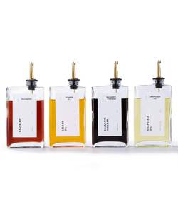 lot 9930 image: APT 1101 Olive Oil Dispenser for Kitchen, Cooking Oil and Vinegar Dispenser Set, Olive Oil Bottle, Soy sauce dispenser, coffee syrup bottles with stainless steel pourers - 4 pcs, Gold
