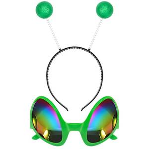 lot 9933 image: Cheerin Green Alien Headband and Glasses - Martian Antenna Headband - Glitter Ball Head Boppers - Space Theme Costume - Alien Costume Accessories