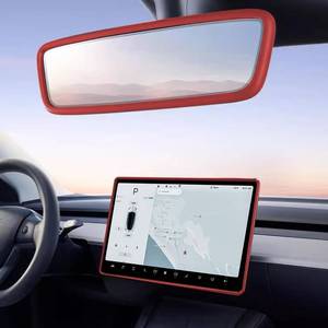 lot 9936 image: 2PCS Protector Trim Frame Compatible with Tesla Model 3 Y 2019-2024 2025 Screen Edge Frame Rearview Mirror Cover Interior Silicone Decorations Center Console Decor Highland Juniper Accessories (Red)