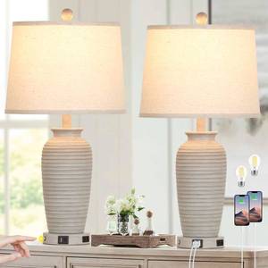 lot 9940 image: CINSARY 25 Farmhouse Jar Table Lamps Set of 2, 3 Way Touch Control Rustic Bedside Lamps with USB AC Ports & AC Outlet, Pot Nightstand Lamps for Bedroom Living Room