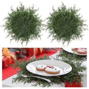 lot 9941 image: 6 Pcs Christmas Pine Placemats 20 Inch Artificial Greenery Placemats Round Cedar Branch Place Mat Dining Table Mats for Xmas Party Decorations Holiday