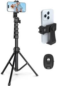 lot 9946 image: Liphisy 64in Tripod for Cell Phone &amp Camera, Phone Tripod with Remote and Phone Holder, Sturdy &amp Stable Height Adjustable Multi-Angle Shot Selfie Stick Tripod for Video Recording