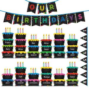 lot 9952 image: Fuyoooo 127 Pcs Birthday Graph Bulletin Board Set Colorful Happy Birthday Bulletin Board Decorations Classroom Chart Calendar Cutout(Chalkboard)