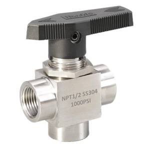 lot 9979 image: 3 Way Ball Valve 12 NPT Reduce port 7mm Stainless Steel L Port NPT Instrument Fitting (12)