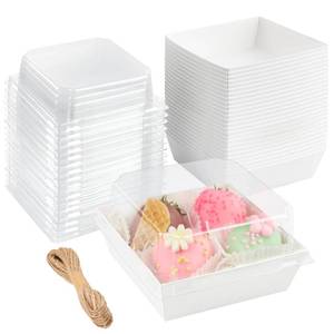 lot 9983 image: ZORRITA 50 Pack Small Paper Charcuterie Boxes with Clear Lids, 4x4 Inch Mini Cake Slice Boxes To Go Bakery Containers for Individual Desserts, Cookies, Strawberries, Treats (White)
