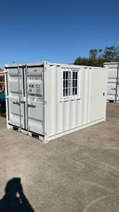 lot 371 image: (Unused) - 10ft Storage Container with Window &amp Side Door - light gray DFCU1665764