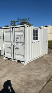 lot 372 image: (Unused) - 11ft Storage Container with Window &amp Side Door - light gray DFCU1665975