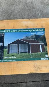 lot 505 image: 23x22 ft (K2223G) Heavy-Duty Double Garage Metal Shed - (unused)