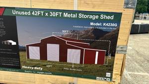 lot 509 image: 42x30 ft (K4230G) Large Heavy-Duty Metal Storage Shed - (Unused)- 2 box set