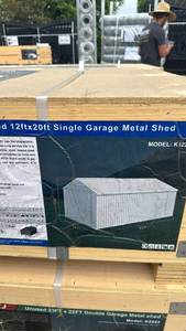 lot 520 image: 12x20 ft (K1220) Single Car Metal Garage Shed - Unused