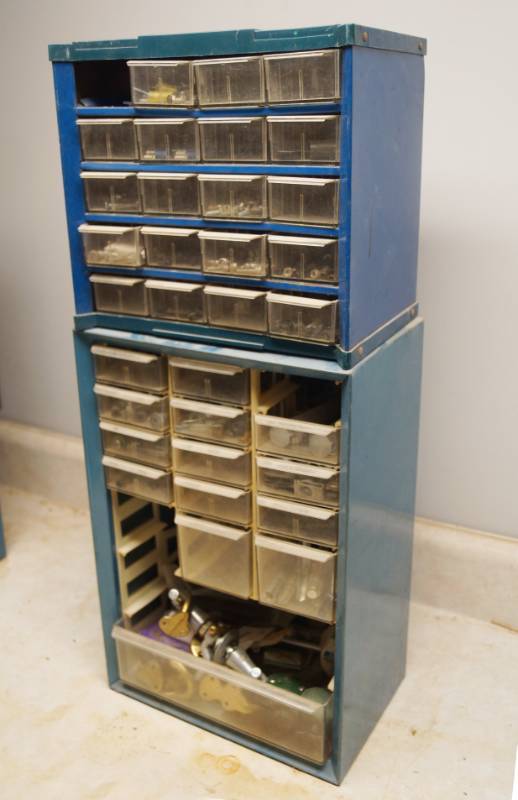 lot 1007 image: Lot of 2 Hardware Organizer Cabinets -  contents included, wow - check out the pics
