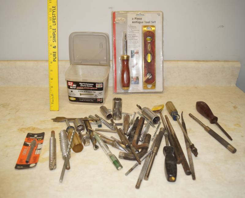 lot 1170 image: Lot of hardware and tools - antique look tool set new in package