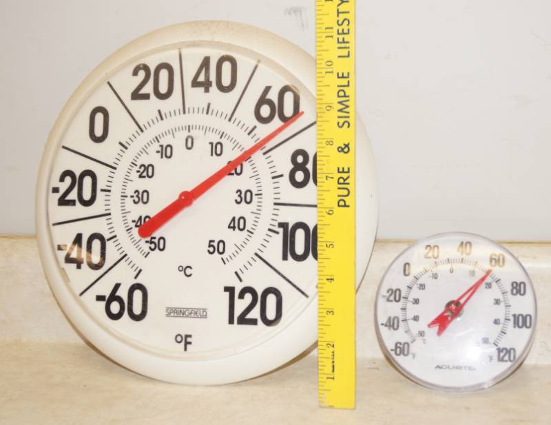 lot 1200 image: Lot of 2 Wall Thermometers - One large, one small