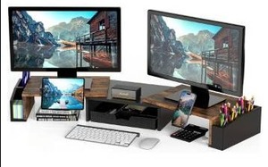 lot 56323 image: Dual Monitor Stand Riser with Drawer - Retail $70