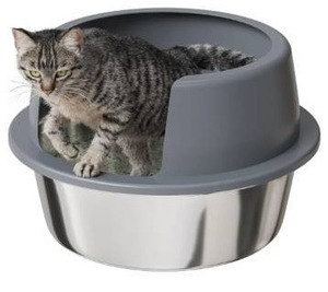 lot 56326 image: Booche Round High-Sided Stainless Steel Cat Litter Box - Retail $50
