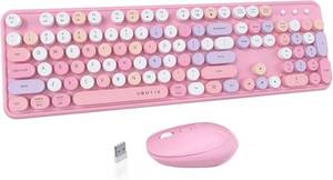 lot 57965 image: UBOTIE Pink Wireless Keyboard and Mouse Set - Missing USB Reciever - Retail $36