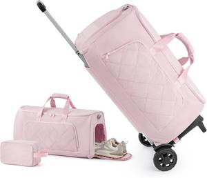 lot 57968 image: Rolling Garment Bag Set - Actual Color is Light Beige (see photos) & Doesnt Come With Shoe Bag - Retail $89