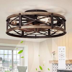lot 57974 image: 19 Farmhouse Caged Flush Mount Ceiling Fan with Light - Retail $99