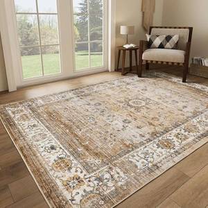 lot 57988 image: Traditional Distressed Area Rug 5x7 - ApricotBlue - Retail $49