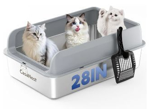 lot 58131 image: XXL Stainless Steel Cat Litter Box with Lid - Retail $99