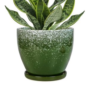 lot 59026 image: 8-Inch Modern Ceramic Planter with Frost Glaze - Retail $44