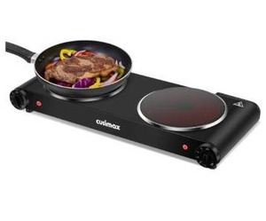 lot 56335 image: Cusimax 1800W Double Burner Electric Cooktop - Retail $59