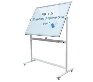 lot 58164 image: Mobile Glass Whiteboard with Stand 48x36 - Retail $115