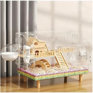 lot 58179 image: Clear Acrylic Hamster Habitat with Wooden Platform - Retail $59