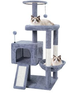 lot 58208 image: 37.5 Grey Cat Tree Tower with Hammock - Retail $45