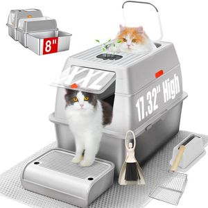 lot 9046 image: XXL Enclosed Stainless Steel Cat Litter Box System - Retail $152