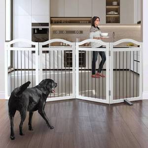lot 59076 image: Freestanding Wooden Pet Gate with Wave Design - Retail $75
