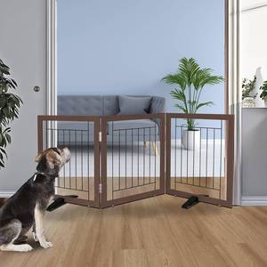 lot 59086 image: Wooden Freestanding Pet Gate with Metal Bars - Damaged (see photos)  - Retail $48